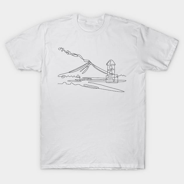 Mayon Volcano or Mount Mayon with Cagsawa Church Bell Tower Ruins Continuous Line Drawing T-Shirt by patrimonio